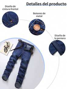 Jeans de diseño clásico sueltos para hombres, Jeans Básicos de Trabajo, Jeans para Hombre,Men's Classic Regular Jean, Jean de Corte Holgado, Pantalón de Mezclilla, Diseño Clásico Y Chic Para Negocios - Azul - Ver 5