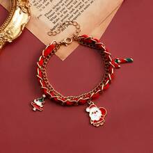 1pc Elegant Christmas Santa Claus Bell Snowman Pendant Bracelet For Women, European & American Christmas Bracelet