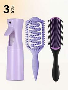 2/3/5/6/11pcs Styling Comb Set, Including New Upgrade Curl Defining Brush, Nine-Row Comb, Spray Bottle, Scalp Massager Shampoo Brush, Premium Wide Tooth Comb, Flower Hair Clip, Teasing Hair Brush, Rat Tail Comb, Edge Brush, This Hairbrush Set Is Specially Designed For Wavy, Curly And Frizzy Hair, Effortlessly Tackling Styling Challenges On Wet, Dry And Long Hair, It Makes The Perfect Gift Set For Treating Yourself Or Loved Ones(Purple) - Multicolor - View 2