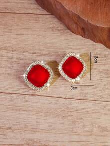 1 对全新水钻红色耳钉，奢华优雅独特魅力耳环，适合女士 - 耳環 - 查看 2