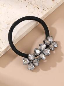 1pc/3pcs Women's Fashion Elegant Silver Rhinestone Four-Leaf Clover Hair Scrunchies, Suitable For Daily Wear, Spring/Summer, Party Outfit - Multicolor - View 3