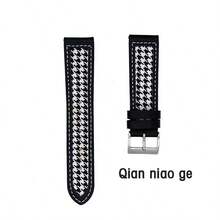 22mm Leather & Canvas Strap Compatible With Apple Watch Series 9 Ultra 8 7 6 5 4 3 2 1, Black & White Design