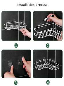 1件装浴室转角置物架，三角形设计，免钻孔，浴室厨房收纳整理架，实用家居装饰浴室 - 白色 - 查看 6