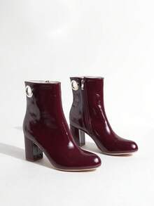 女士时尚派对PU皮革索环粗高跟踝靴