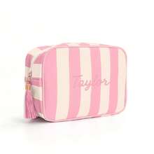 Customized Embroidered Striped Tassel Cosmetic Bag, Personalized Embroidered Name Organizer Pouch, Zipper Makeup Bag, Travel Toiletry Bag, Travel Essentials, Multi-Functional, Decorative, Lettering, Fashion, Modern, Colorful, Cute, Casual, Customized, Personalized, Unique, Custom-Made, Ideal Gift For Him, Ideal Gift For Her, Customized Children's Bags And Luggage ,Travel Organizer - Multicolor - View 31