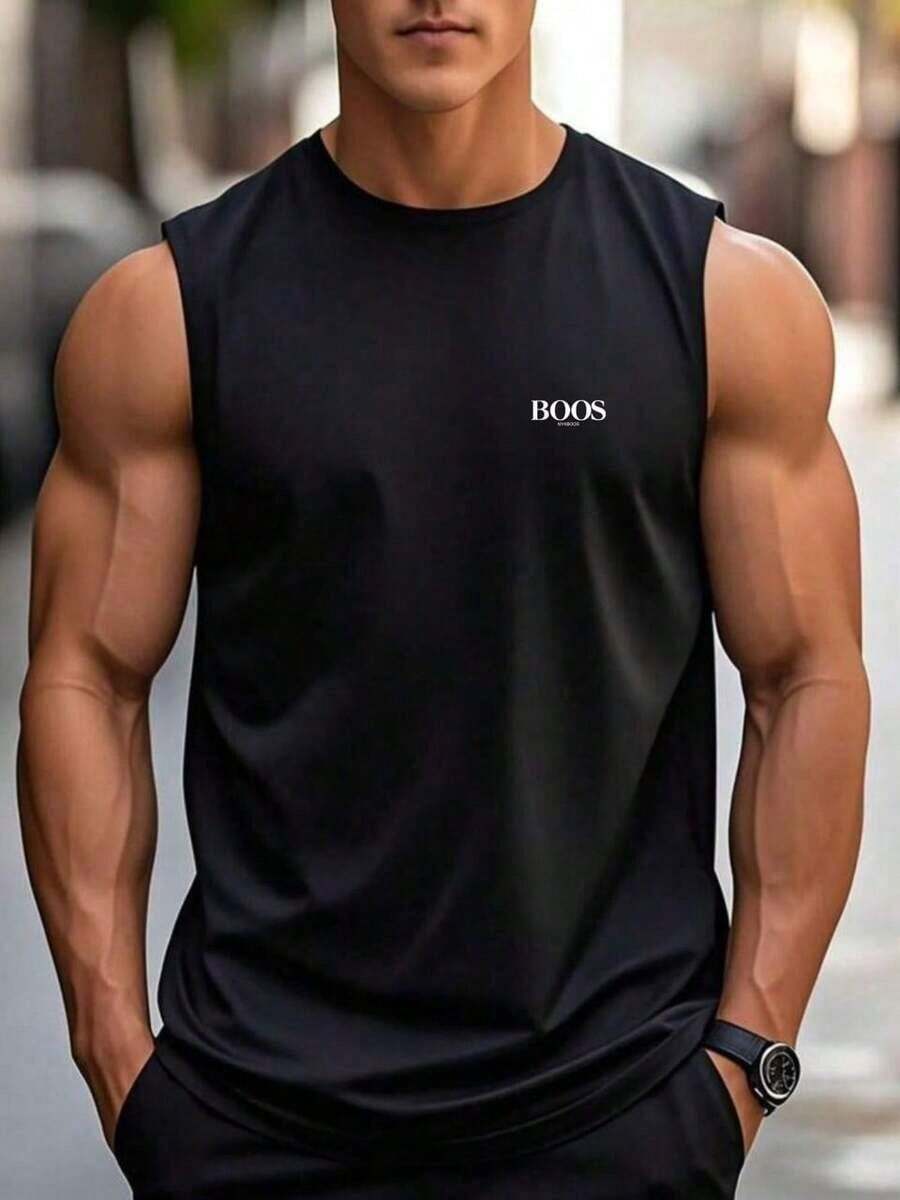 Boos Men's Tank Top 100% Cotton Shirt Summer Fashion Round Neck Comfortable New Release - màu đen - Xem 1