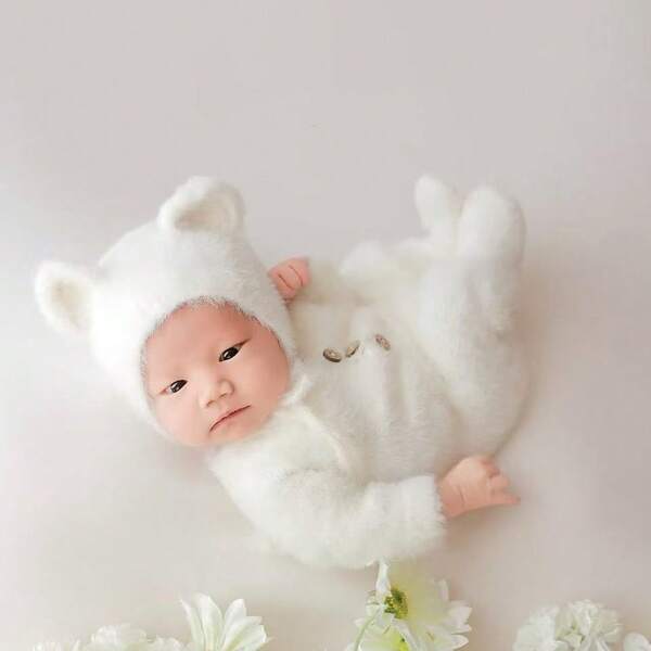 Newborn Photography Props Baby Photo Shoot Outfit Bear Hat Romper Infant Costume Growth Memorial Photo Accessories