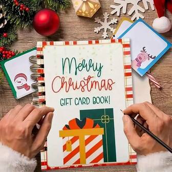 33 页 DIY 圣诞礼品卡书，金色螺旋装订 - 带有红白条纹封面、礼品卡夹和照片页的纪念品相册 - 适合成人、青少年、大学生的耐用 DIY 剪贴簿 - 有趣的节日礼物创意和全年记忆书 | 节日设计，带有金色装饰，33 页用于有序存储，非常适合圣诞礼物和纪念品、圣诞贺卡、圣诞装饰品