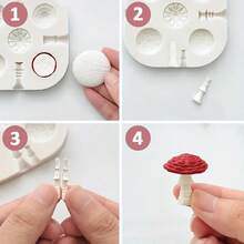 2 件/6 件套装 3D 蘑菇形聚合物粘土模具 - 大/中/小，带茎和鳃，高精度硅胶模具套装，适用于 DIY 耳环、吊坠、可重复使用的粘土造型材料 - 灰色 - 查看 4