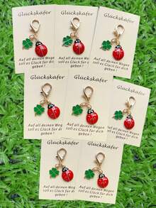 8pcs Lucky Ladybug & Four-Leaf Clover Keychain Decoration Set - Comes With Card - Brings Good Luck To Family And Friends - Perfect Gift For Birthday, Party, Graduation, Christmas, Thanksgiving, New Year