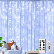 1 pieza Luces de cortina LED de 100/200/300, Luces de hadas colgantes USB, Control remoto, 8 modos de iluminación, con ganchos, adecuado para boda, cumpleaños de niños, Navidad, fiesta, fondo de dormitorio, guardería, decoración del hogar y vacaciones en interiores, disponible en blanco, blanco cálido y multicolor
