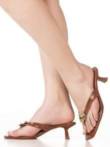 Women's Clog Sandal Mule Toe Strap Mid Heel Metallic Detail Comfortable Casual Elegant GiGiL - 駝色 - 查看 1