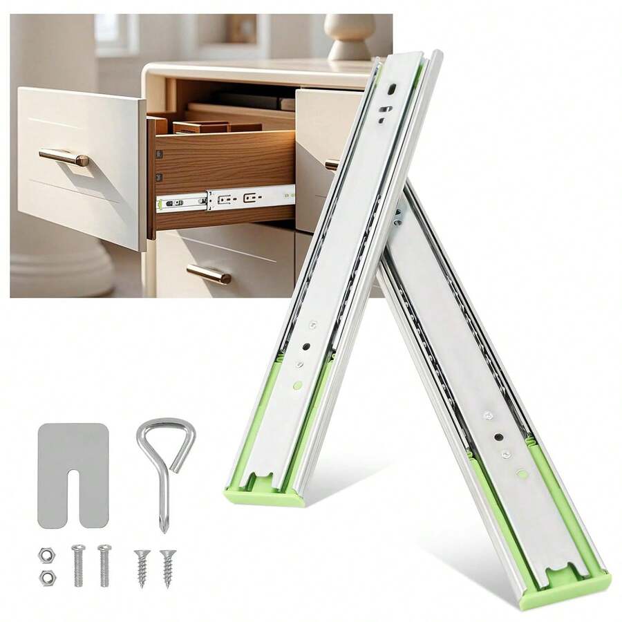 10 Pairs Full Extension Drawer Slides Rails, 12/14/16 Inch Drawer Slides 100LB Capacity, Heavy Duty Full Extension Ball Bearing, Side Mount Drawer Rails, Cabinet Drawer Slides For Dresser, Kitchen, Silver-10Pairs - 10 Pairs Silver - View 1