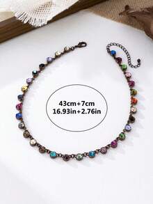 Fashionable Colorful Crystal Embellished Chain Necklace, Elegant & Suitable For Women's Daily Wear - Chocolate Gold - View 3