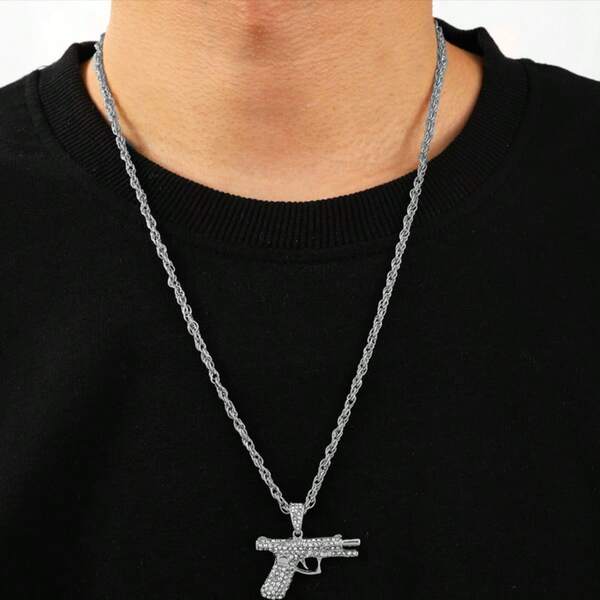 Glitzernde Handfeuerwaffen-Halskette, kreativer Anhänger aus kubischem Zirkonia, Schmuckgeschenk für Männer