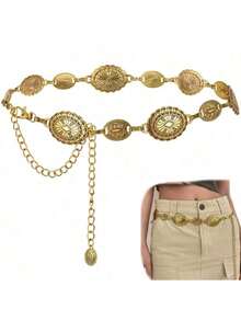 Western Concho Chain Belt For Women Adjustable Metal Waist Chain Belt For Dress Jeans - Vàng - Xem 5