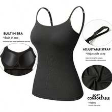 Womens Modal Built-In Bra Padded Camisole Yoga Workout Tank Tops Adjustable Straps Soft Basic Cami Undershirt - Black - View 7