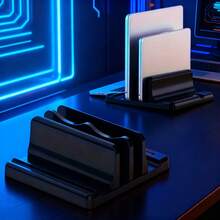 Sturdy Metal Vertical Laptop Stand Holder - Space-Saving Desktop Rack For IPad/Tablet/Notebook (10-17 Inch), Compatible With Most Laptops, Anti-Slip Stable Base