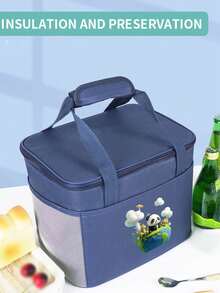 1pc Cartoon Car Pattern Insulated Lunch Bag, Large Capacity Lunch Box Tote Bag, Aluminum Foil Lining, Suitable For Work Commute - 28*24*21CM - View 6