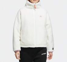 Adidas Women's Reversible Short Plush Thermal Lined Stand Collar Padded Coat HY7218 Hanyubai/Pink - Hanyu White - View 3