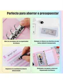 BestoU Organizador de Dinero Carpeta de Cuaderno A6 Organizador de Gastos Agenda de Ahorro Con 12 Sobres Transparentes para Dinero con Cremallera y 2 Etiqueta de Color Papelería de Utiles Oficina (Plata Láser) - 1 - Ver 5