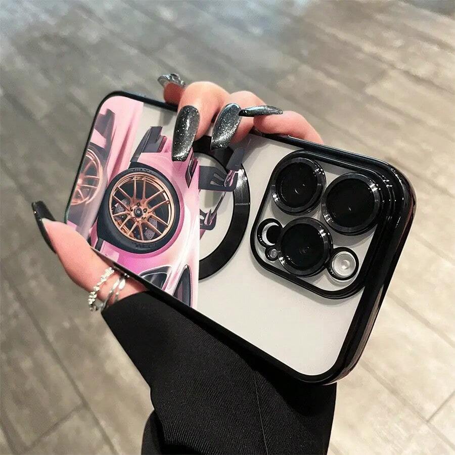 Teléfono rosa con lente integral, acabado electrochapado magnético, compatible con carga inalámbrica magnética y compatible con phone 16 Pro Max, 16, 15 Pro, 14, 14 Plus/14 Pro Max, 13, 13 Pro, 12 Pro, 11/11 Pro y la serie Pro. Es un excelente teléfono para amigos, cumpleaños y fiestas. - Negro - Ver 1