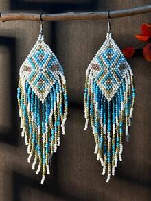Handmade Beaded Tassel Earrings For Women, Bohemian Colorful Glass Bead Seed Bead Dangle Earring Hooks, Fashion Jewelry Accessories Suitable For Daily Wear