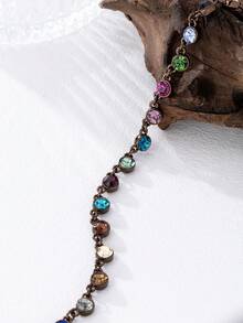 Fashionable Colorful Crystal Embellished Chain Necklace, Elegant & Suitable For Women's Daily Wear - Chocolate Gold - View 4