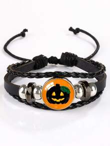 Halloween Gemstone Beaded Metal Bracelet, Handmade Jewelry
