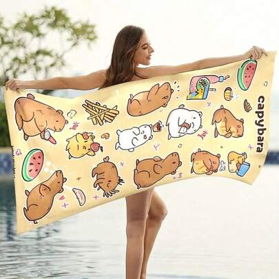 70*140cm Toalla de playa con estampado de adorables capibaras, de microfibra súper absorbente y rápido secado, ideal para natación, gimnasio y deportes; toalla de playa rápida secado con divertido estampado de capibaras en versión caricaturesca, perfecta para fiestas, campamentos, viajes y picnics.