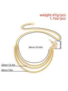 1 Piece - European/American Fashion Accessory, Stylish And Versatile, Simple Multi-Layer Metal Body Chain, Women's Personalized Fringed Street Style Butterfly Waist Chain