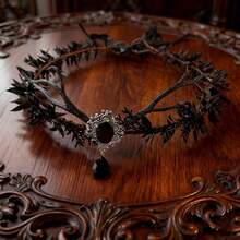 1 件异国手工泪珠额头饰品，合金叶冠，适合女性、婚礼、派对 - 黑色 - 查看 4