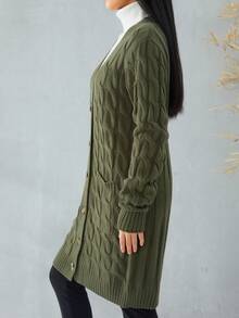 Female Cardigan, Solid Color Long Sleeve Sweater Knitted Coat With Pockets For Spring Fall, S/M/L - Army Green - View 6