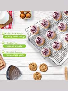 不粘冷却架，带凸起边缘和网格设计 - 重型烘焙、面包、蛋糕、饼干、糕点架 - 易于清洁、可用洗碗机清洗、为烤箱、烤架、厨房提供均匀的空气循环 - 节省台面上的存储空间 - 适合家庭和商业使用的食品材料 - 非常适合制作分层蛋糕、松饼、纸杯蛋糕 - 彩色 - 查看 5