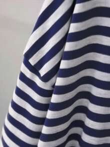 Blusa asimétrica de cuello redondo acanalada con rayas y contraste de color, elegante y romántica, para mujer de talla grande