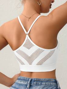1 件无缝镂空露背女士日常文胸，透气速干舒适女士内衣和文胸 - 白色 - 查看 3
