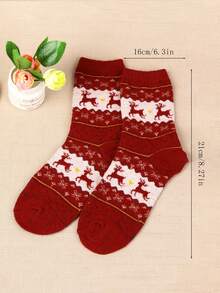 5 Pairs Of Cozy Reindeer Print Mid-Calf Socks - Warm, Thick Christmas Socks For Women, Festive Animal Design In Red, Beige, Brown, And Navy Blue, Perfect For Holiday Celebrations, Christmas Socks,Christmas Surprise Gifts,Valentine's Day Gifts, New Year's Gifts - Multicolor - View 11