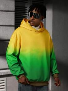 Men's Loose Raglan Ombre Hoodie Sweatshirt