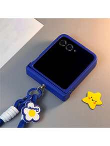 可爱克莱因蓝色便携式花朵花绳纯色手机壳适用于三星 Galaxy ZFlip7 6 Flip5 Flip6 Z Flip4 3 铰链保护套 - 藍色 - 查看 3