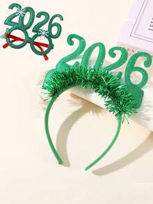1 Set Of 2 Pieces Combination Set Of Children's Christmas Headbands, Holiday Party Decoration Props, 2026 New Year's Digital Headbands, Christmas Glasses Decoration, Suitable For Children's Christmas Party Activities Decoration