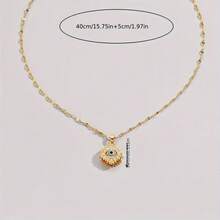 One Golden Plated Stainless Steel Lip Chain With Golden Plated-Plated Cubic Synthetic Zirconia Round Rotatable Blue Eye Inlay Vintage Design Fashionable Minimalist Men's Women's Couple Streetwear Everyday Party Christmas Halloween Versatile Necklace Pendant - 金色 - 查看 4