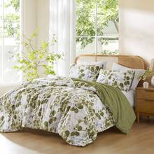 Twin/Twin-XL, Full/Queen And King/Cal King Comforter Sets, Reversible Seersucker Floral Bedding Sets, 2 Piece And 3 Piece Lightweight Botanical Flowers Comforter Bed Set With Pillow Shams - Màu xanh Ô liu - Xem 7