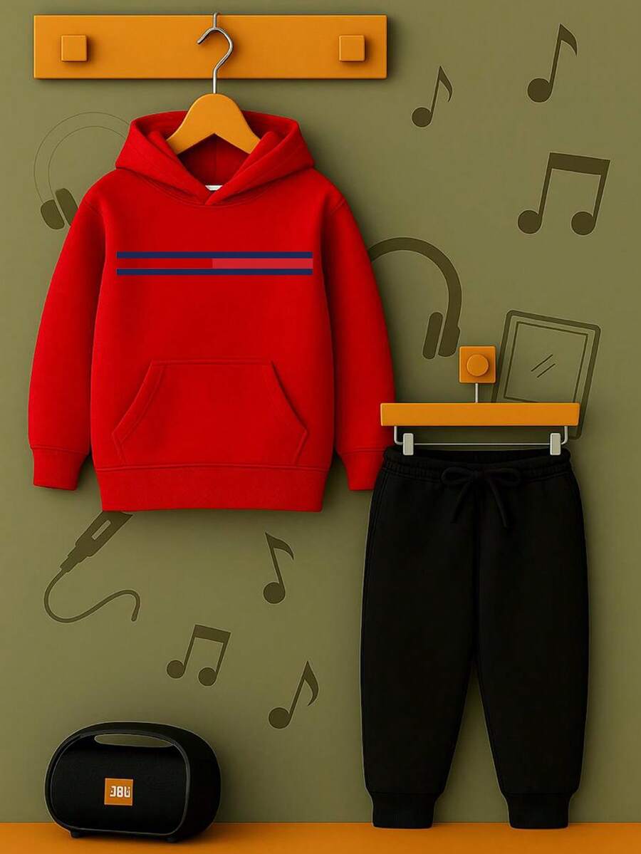 TMMY FAIXA II Boys' Sweatshirt Set, Blouse And Pants - Comfort And Quality, Game Control Buttons Print - Red - View 1