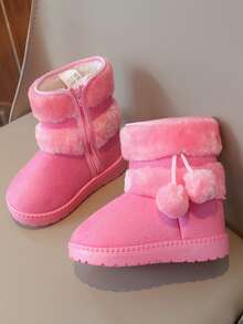 1 Paar Kinderstiefel, khakifarbene thermisch gefütterte dicke Plüsch-Schneestiefel, weiche Sohle mit rutschfestem Design, vielseitig einsetzbar für Jungen & Mädchen für Outdoor, Party, Reisen, Winter - Pink - Übersicht 3