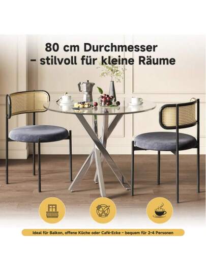 Dining Tafel Set (Including Chairs), 80*80*75 Tempered Glass Top, Moderne Table, Galvanized Legs, Coffee Grijs Chairs, Zilver Legs view 5