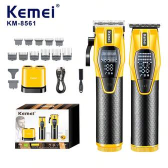 Kemei 科美 Max KM-8561 Pro 理发器和修剪器二合一套装 | 配备无线充电底座、7300RPM 快速剪切和持久耐用的 2500mAh 电池，可实现理发级效果