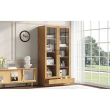 Vetrina in vetro (armadio per ufficio/archivio/scaffale portaoggetti) – ripiani mobili, non regolabili, cassetti con apertura a pressione senza maniglie, 80*40*160, color legno