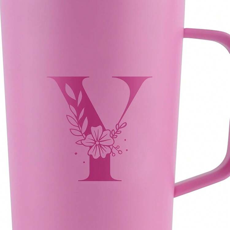 LuckyLy Termo para Café de Acero Inoxidable Iniciales 500ML, Doble Aislamiento Térmico y Tapa Hermética Antigoteo, Vaso Térmico tipo Taza ideal como Regalos para Mujer y Mamá – Modelo Nelly, Letra S - Letra Y - Rosa - Añade 3