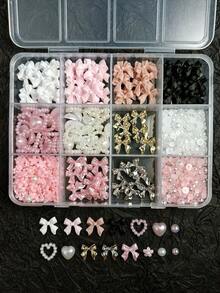 12-Compartment Box Mixed Resin Pearl Bow, Heart, Floral Decor Nail Art Accessories, Versatile & Cute Nail Supplies Nails Nail Charms Nail Gems - 彩色 - 查看 6