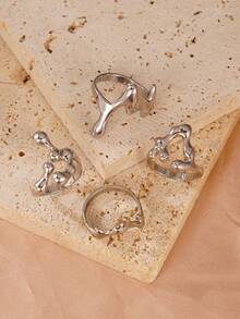 4 Stücke kreatives Wassertropfen Design stapelbarer geometrischer Ringset für Frauen, täglicher Gebrauch, Partys, Geschenke